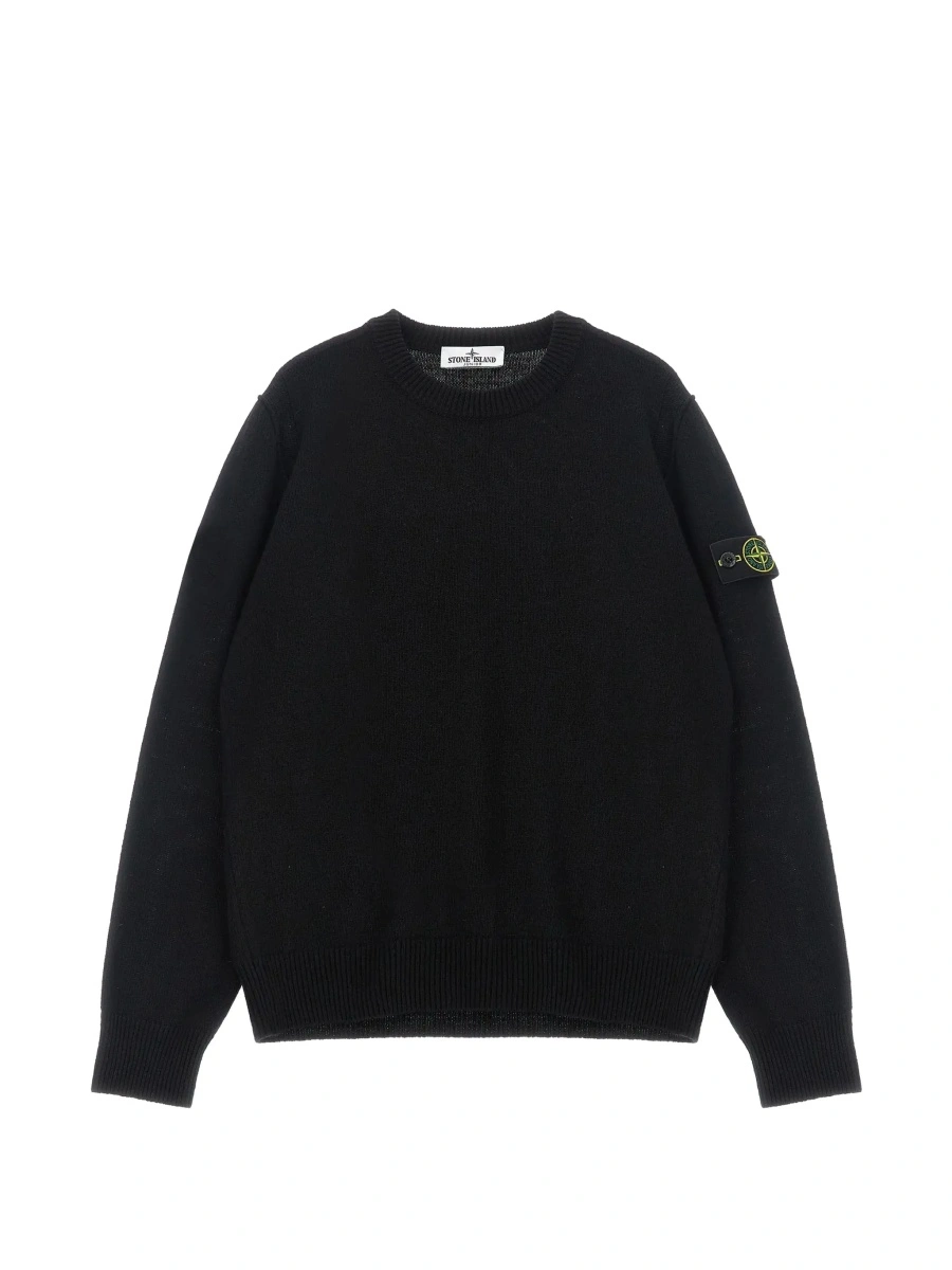 Pulover Black Crew neck sweater with logo patch on the sleeve in wool Boy - Img 6