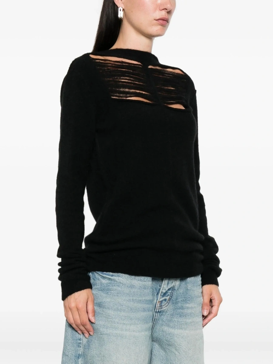 Pulover Black Sweater with Distressed Effect and Cut-Out Details on the Front in Alpaca Blend Woman - Img 5
