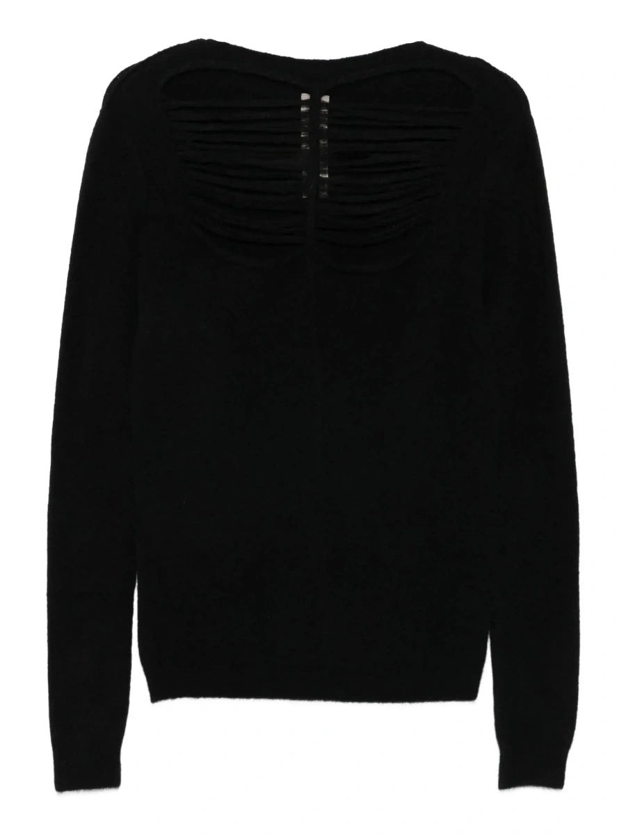Pulover Black Sweater with Distressed Effect and Cut-Out Details on the Front in Alpaca Blend Woman - Img 8
