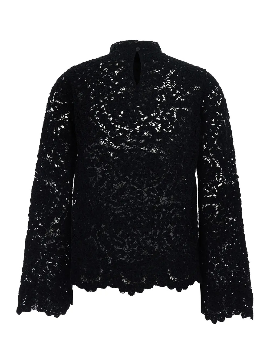 Pulover black Sweater with lace details and perforated design in fabric for women - Img 2