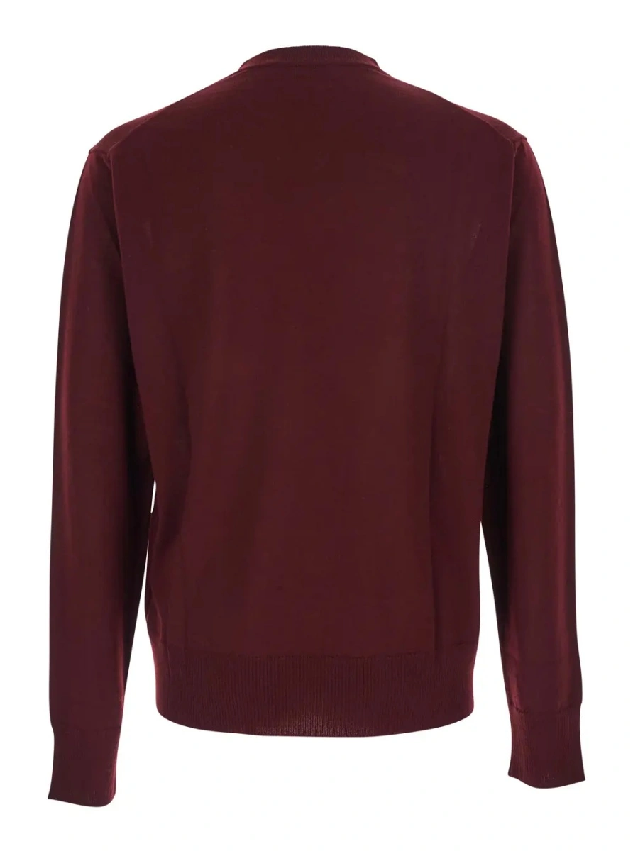 Pulover Bordeaux Crew Neck Sweater with Dropped Shoulders and Orb Logo on the Front in Wool Blend Man - Img 2