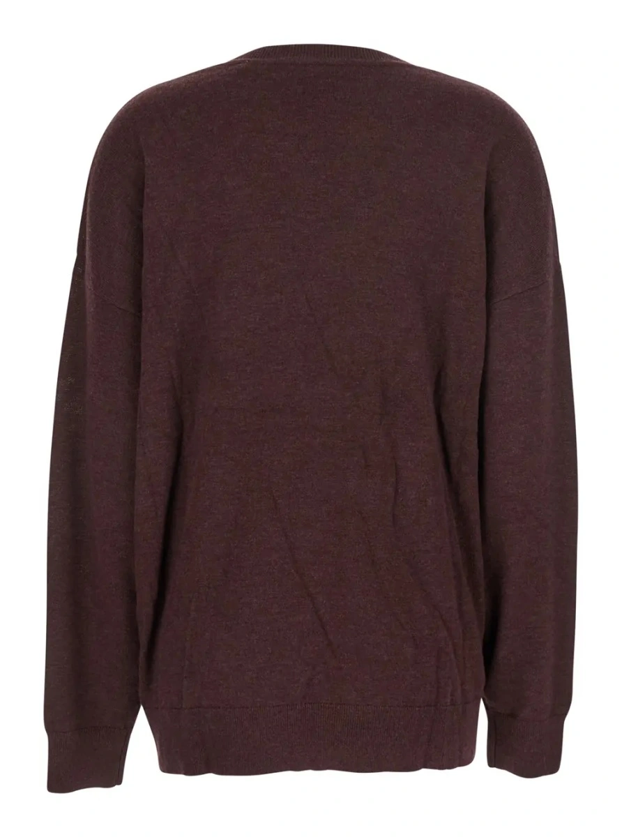 Pulover Bordeaux V-Neck Sweater with Ring Detail at the Waist in Fabric Woman - Img 2