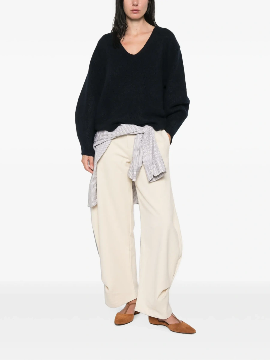 Pulover Cashmere Puff Sleeves V Neck Sweater in Blue for Women - Img 4