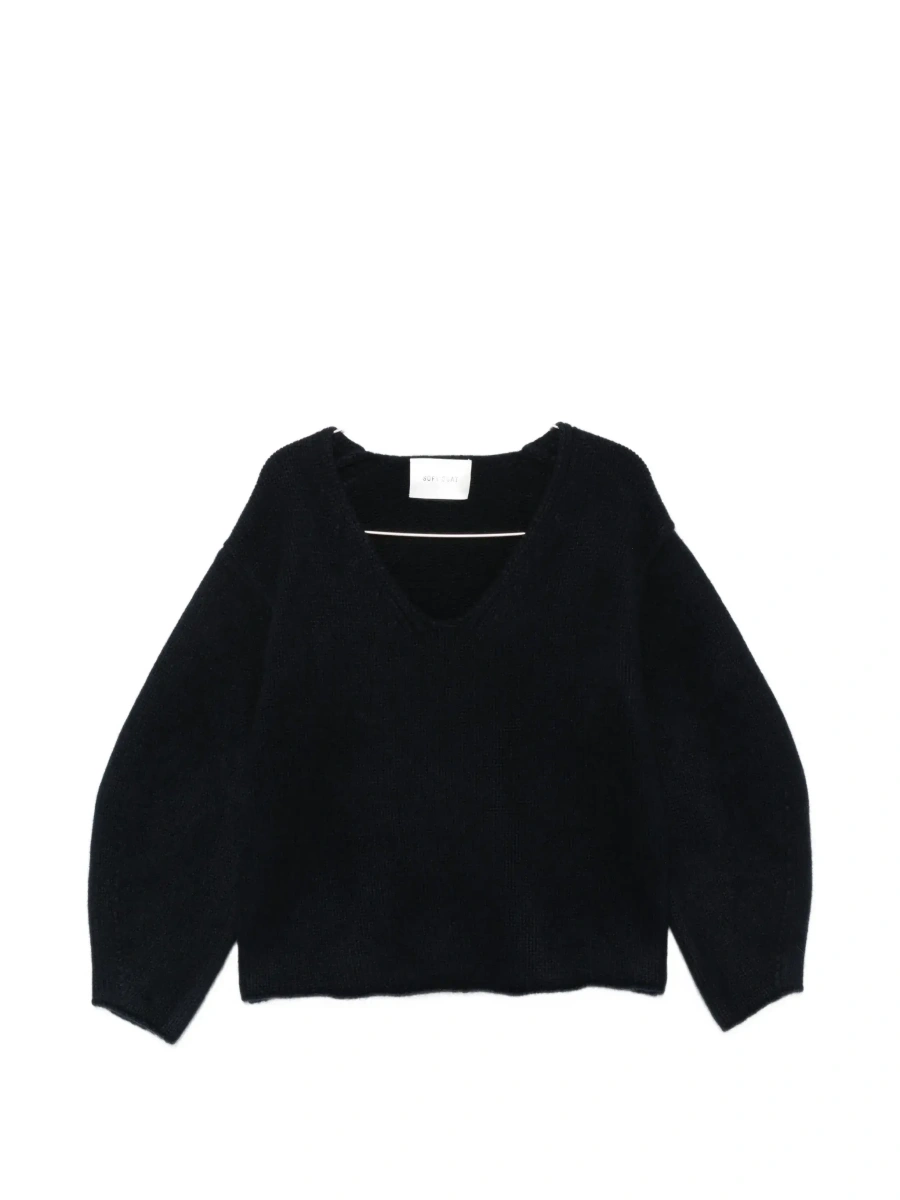 Pulover Cashmere Puff Sleeves V Neck Sweater in Blue for Women - Img 8