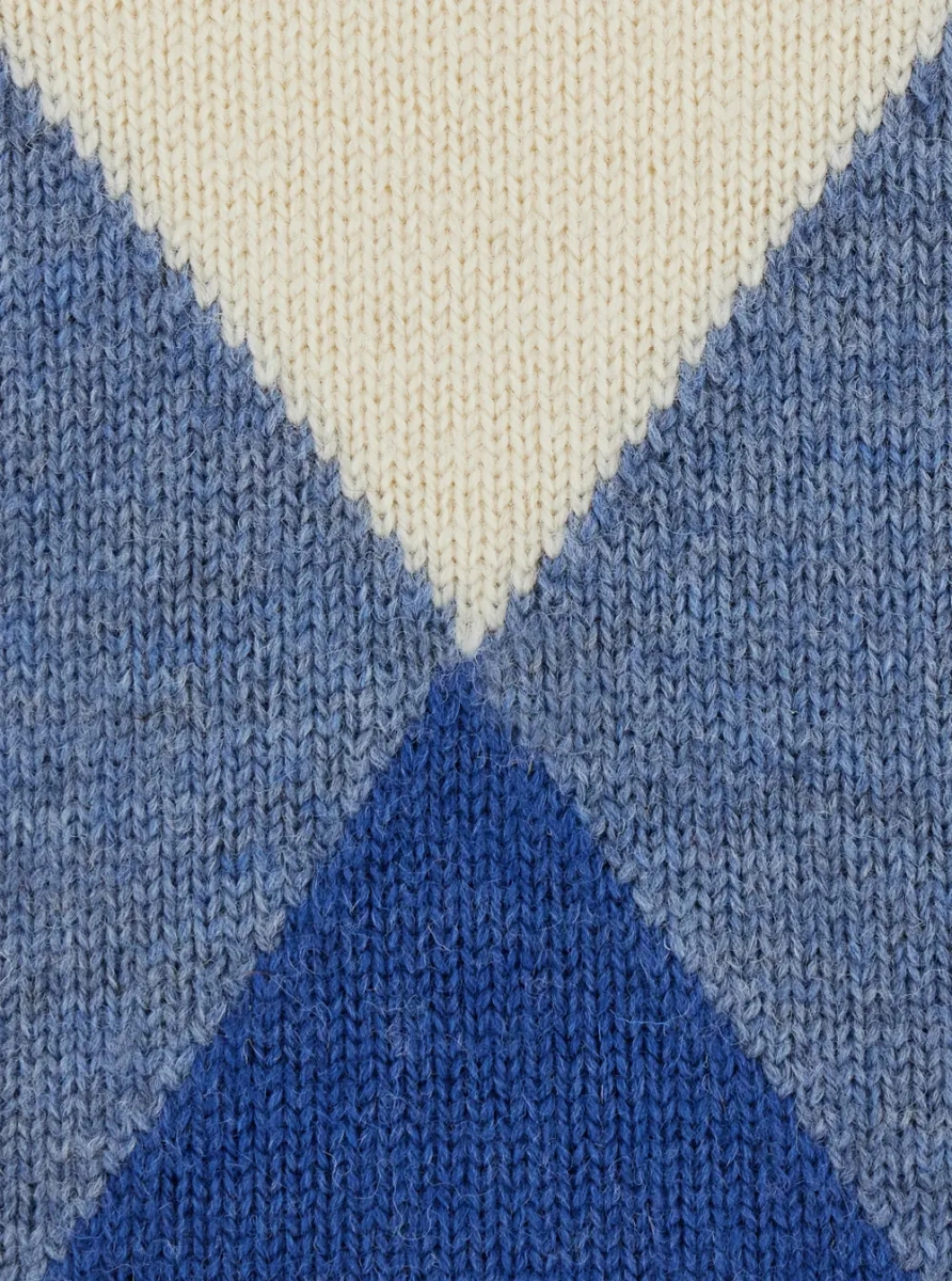 Pulover Crewneck Diamonds with long sleeves and 100% Shetland wool blue men - Img 3