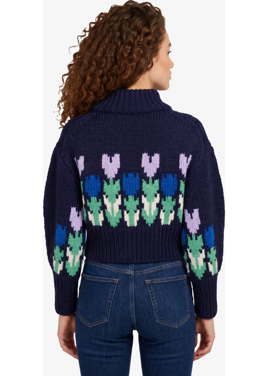 Pulover Cropped Wool Knit Sweater With Logo And Turtleneck - Img 3