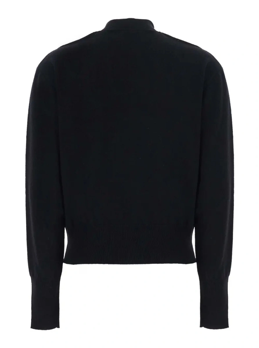 Pulover CUTOUT PULL with V-neck and long sleeves in black viscose for women - Img 2