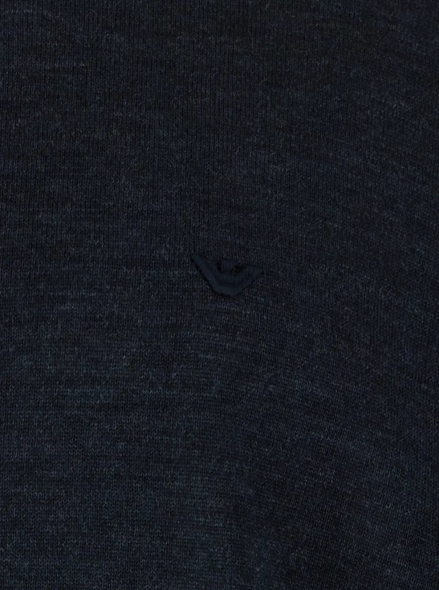 Pulover Dark Grey Crewneck Sweater with Stripe Detail on the Sleeve in Wool Man - Img 3