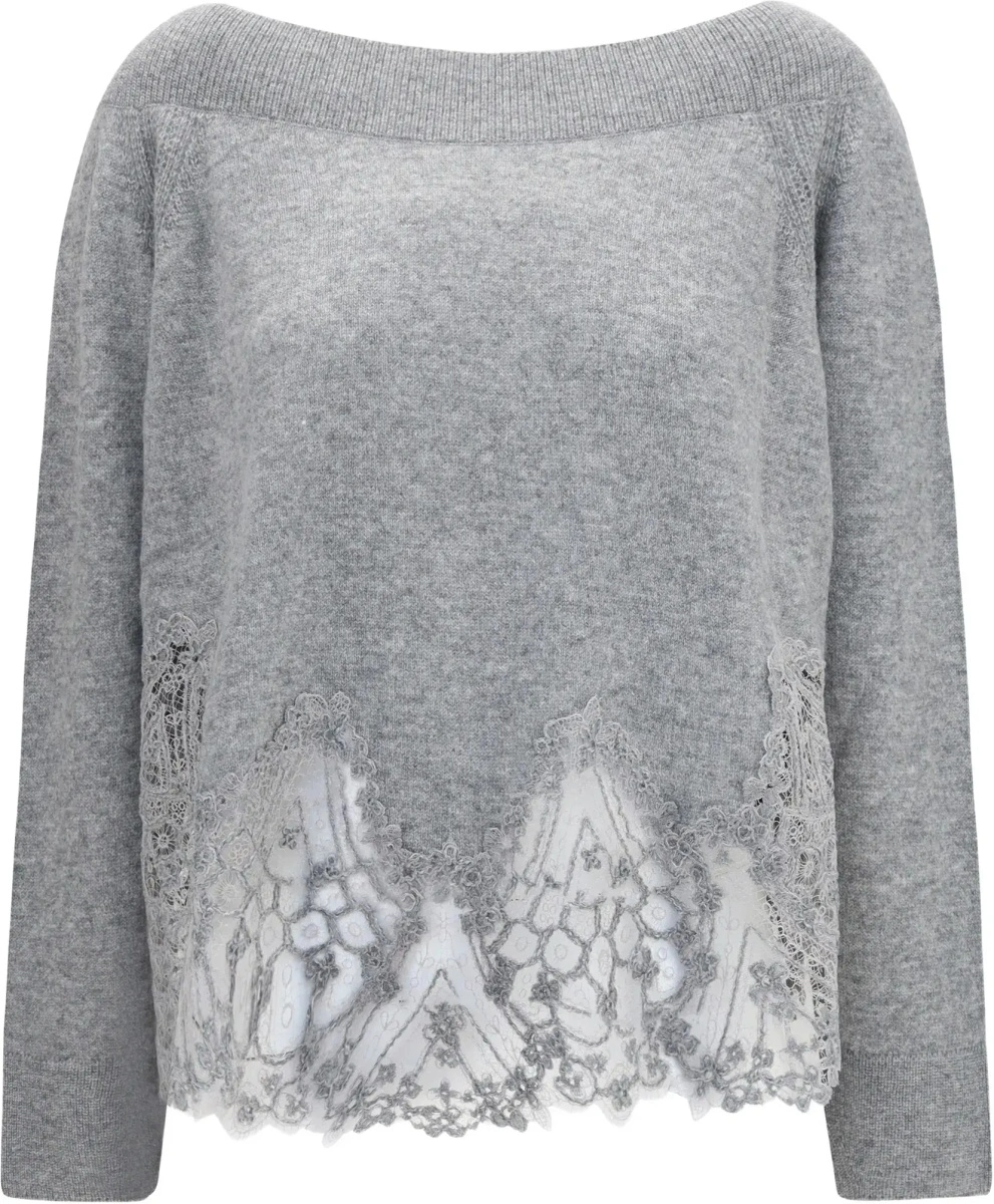 Pulover Ermanno Scervino gri din dantela - Img 6