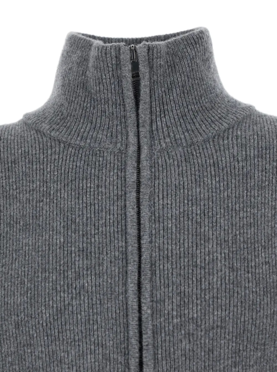Pulover Grey Sweatshirt with Dropped Shoulders and Front Zip Closure in Wool Man - Img 3