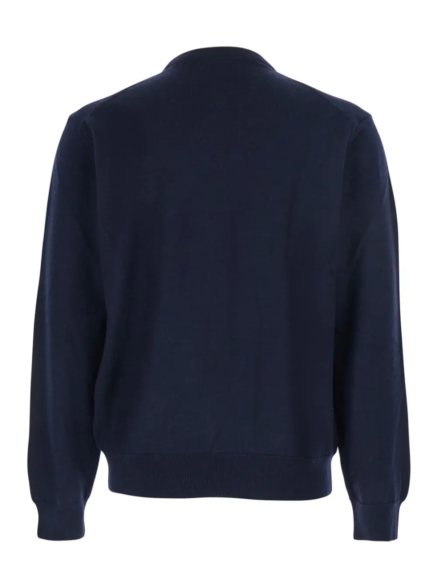 Pulover MAISON KITSUNÉ Blue Crew Neck Sweater with Fox Patch on the Front in Wool Man - Img 2