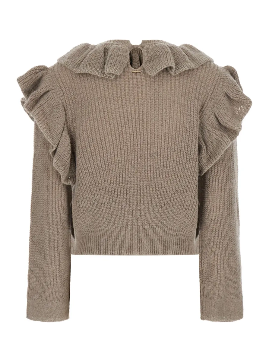 Pulover MASTICE Sweater with V-neck and long sleeves in Beige mixed fabric for women - Img 2