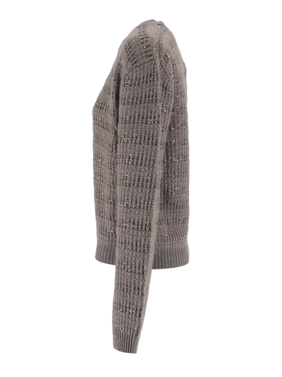 Pulover MOHAIR PLATINUM CREW NECK SWEATER WITH SEQUIN STRIPE - Img 2