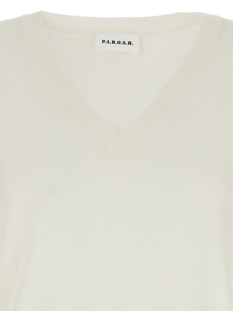 Pulover P.A.R.O.S.H. Long Sleeve V-Neck Sweater in White Wool and Silk Blend for Women - Img 5