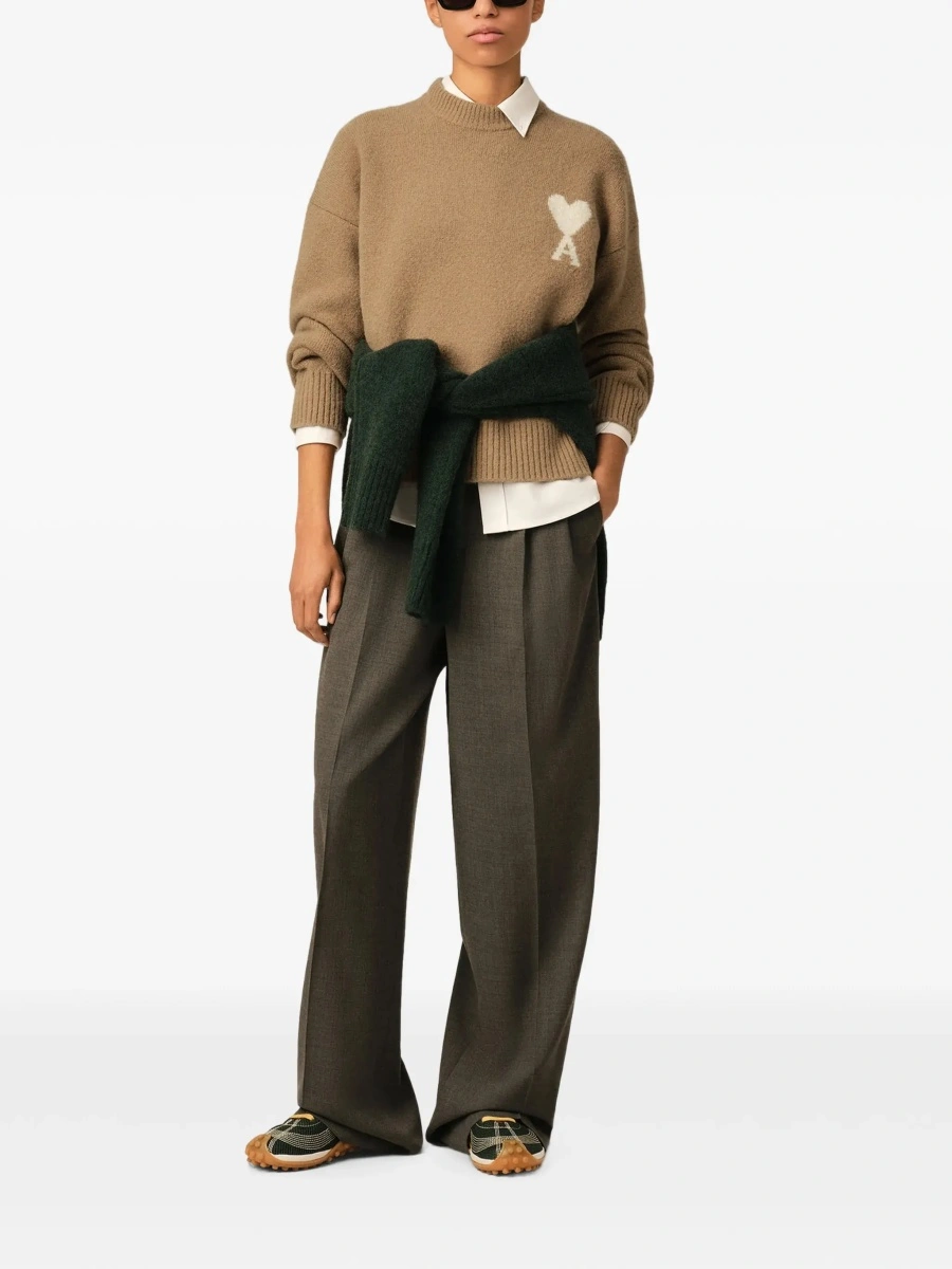 Pulover Sweater with round neckline and AMI de Coeur in beige for men - Img 5