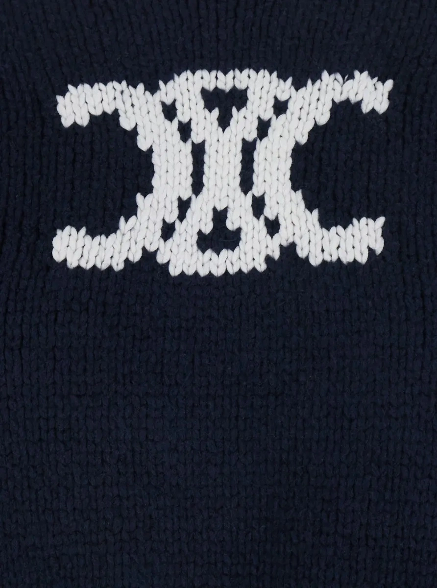 Pulover Sweater with Triomphe logo on the front and ribbed design in blend cotton Blue women - Img 3