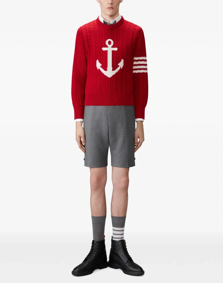 Pulover Thom Browne rosu din lana merinos - Img 4
