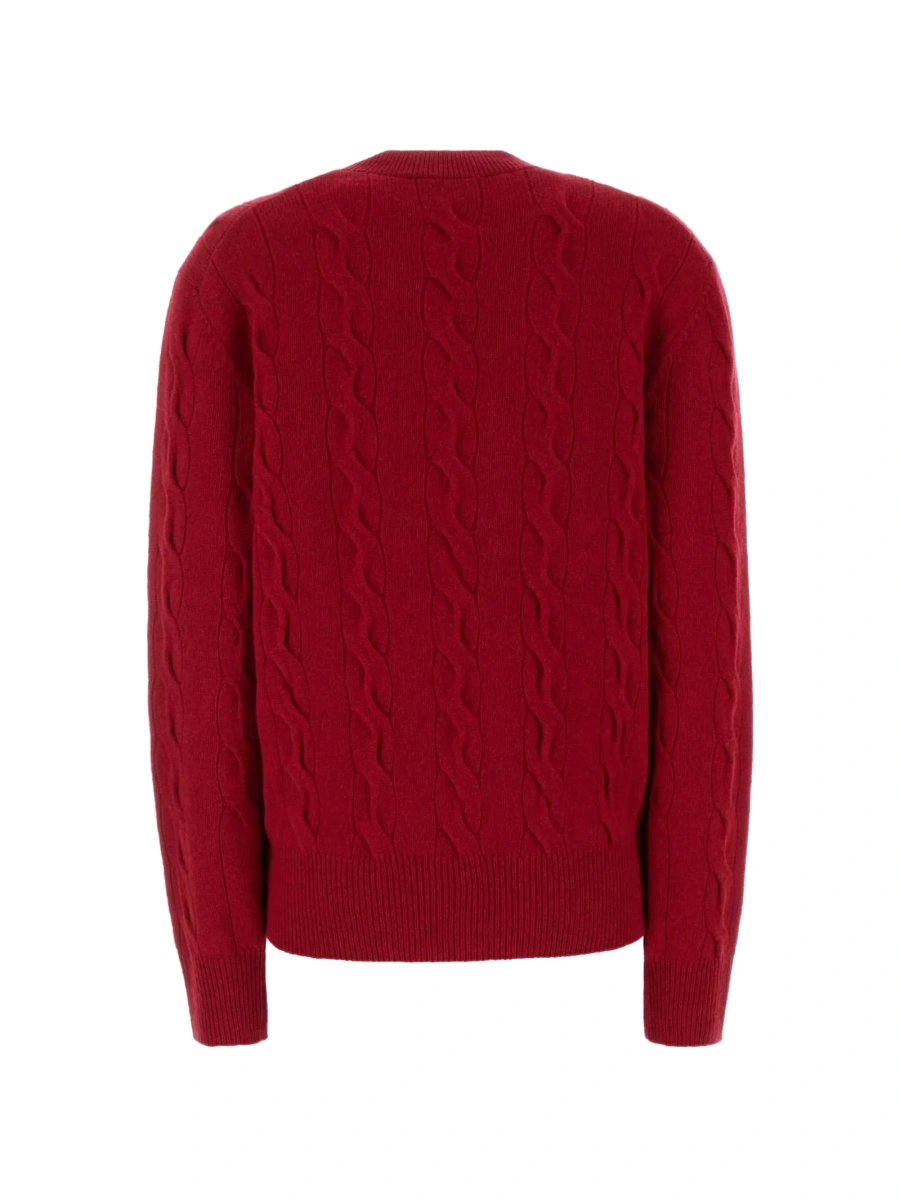 Pulover tricotat AMI Paris ami de coeur rosu din merino - Img 2