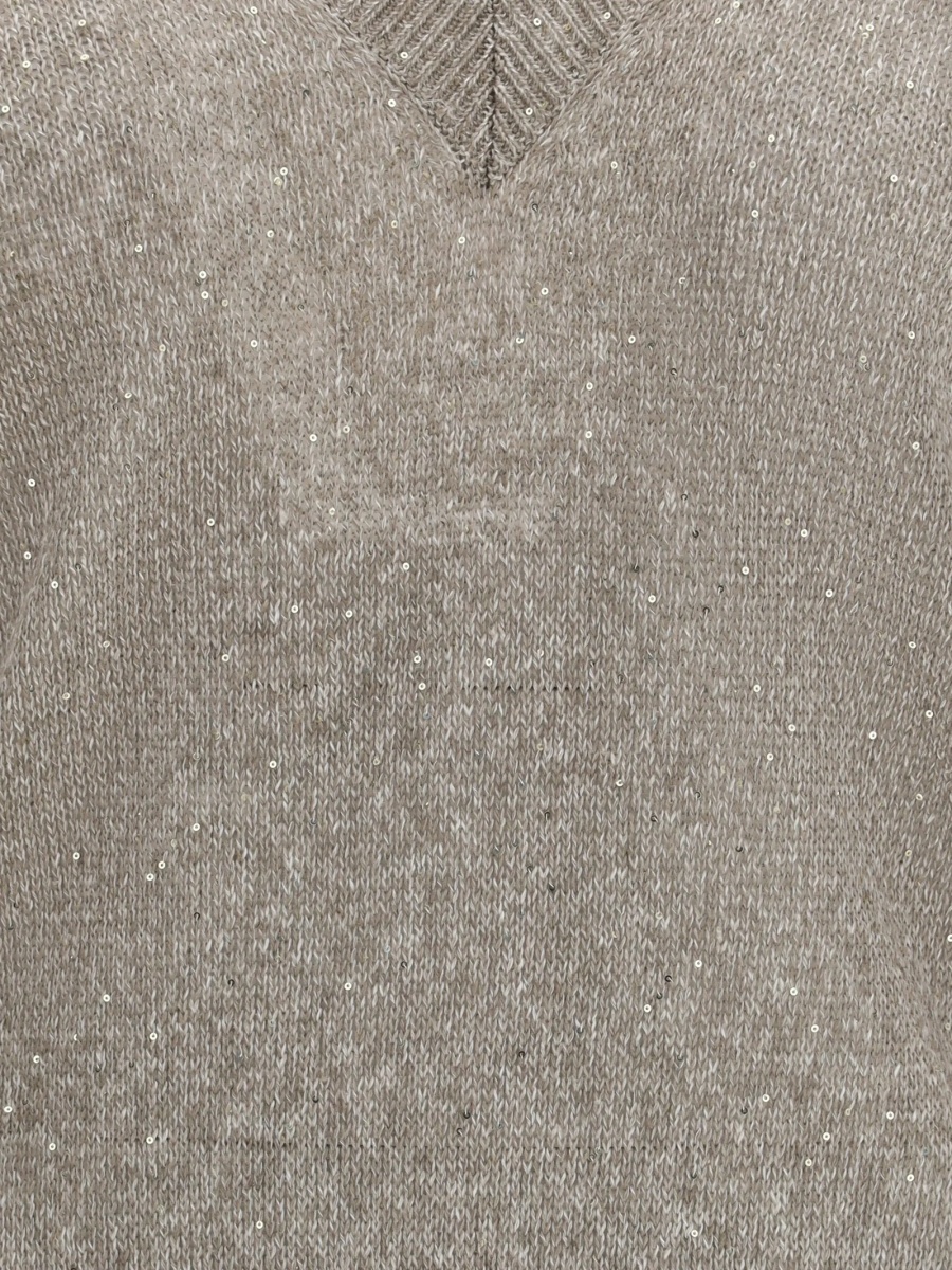 Pulover tricotat Brunello Cucinelli neutru - Img 3
