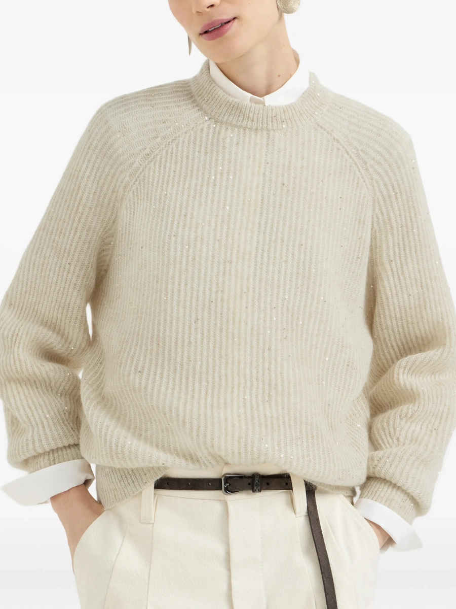 Pulover tricotat Brunello Cucinelli neutru - Img 3