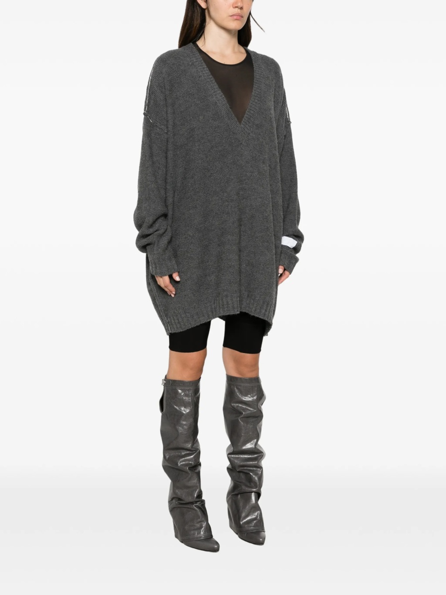 Pulover tricotat MM6 Maison Margiela gri - Img 3