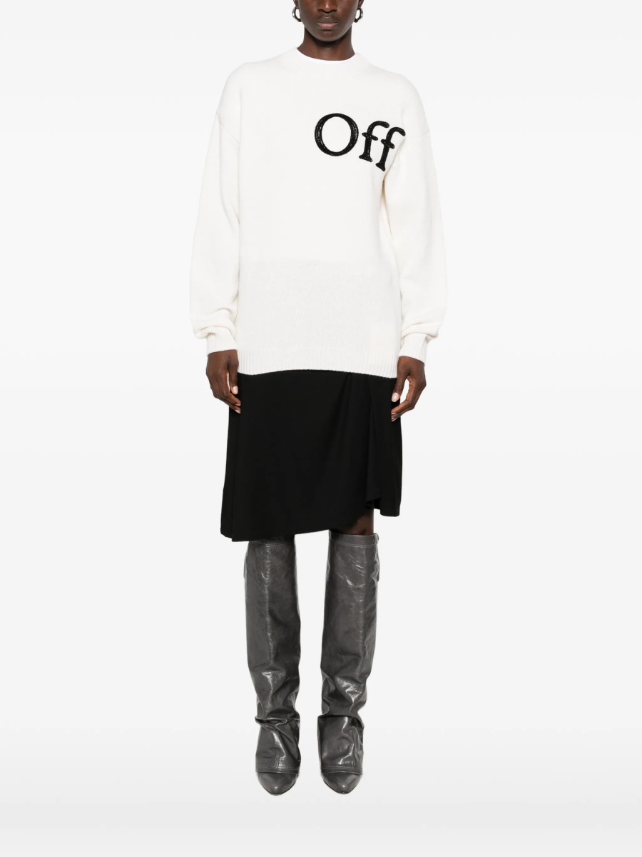 Pulover tricotat Off-White neutru din lana si poliamida - Img 3