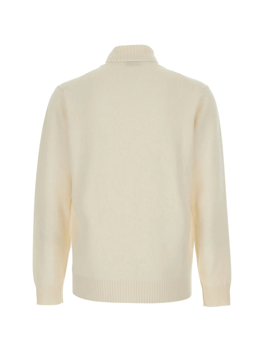 Pulover White Turtleneck sweater with ribbed finishes in wool and cashmere for men - Img 4
