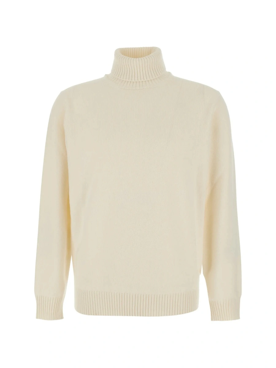 Pulover White Turtleneck sweater with ribbed finishes in wool and cashmere for men - Img 6