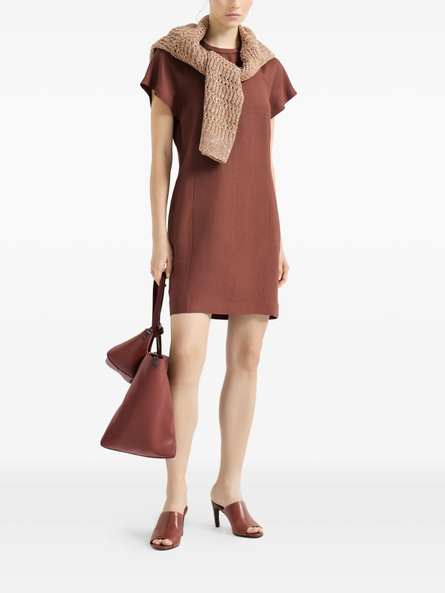 Rochie de zi Brunello Cucinelli portocalie din in eco si vascoza - Img 2