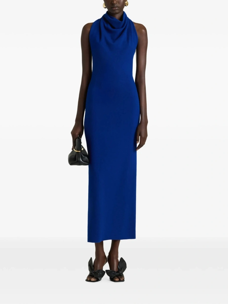 Rochie lunga Givenchy albastra din lana - Img 4