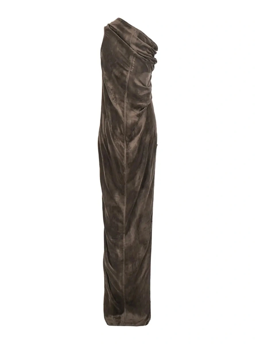Rochie lunga Rick Owens maro din vascoza 'Athena Arrowhead' - Img 2