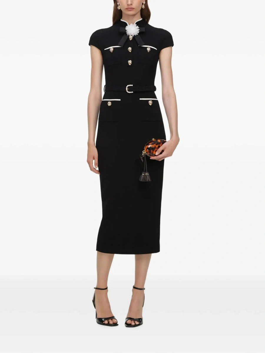 Rochie lunga Self-Portrait neagra din lana - Img 4