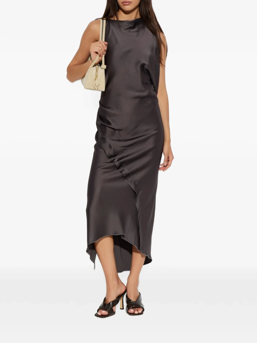 Rochie lunga Victoria Beckham gri din acetat si vascoza - Img 4