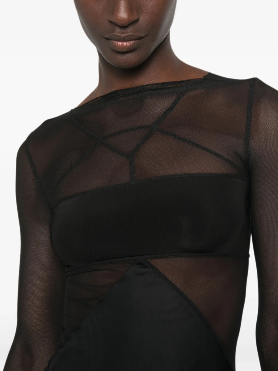 Rochii Black Long dress with Boat neckline and geometric seams in wool for women - Img 7