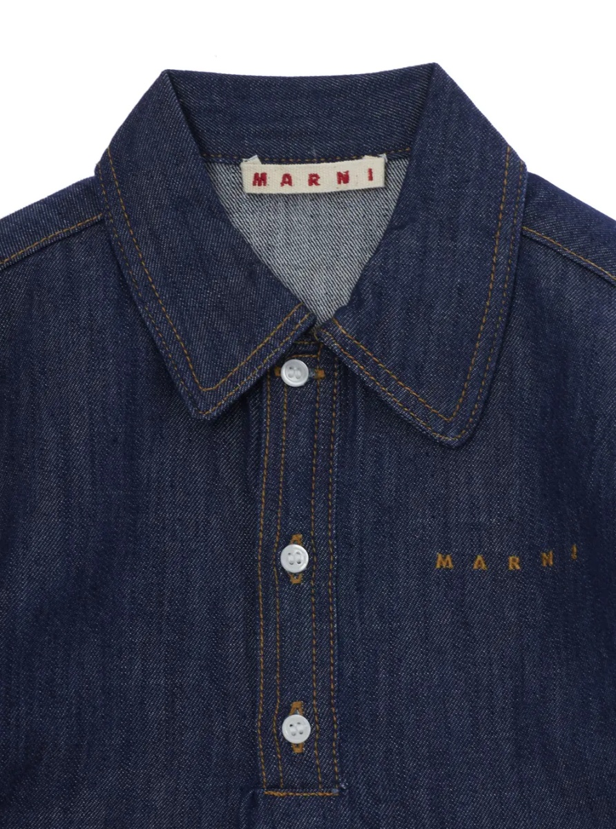 Rochii Blue Dress with classic collar and logo lettering on the front in denim Girl - Img 3