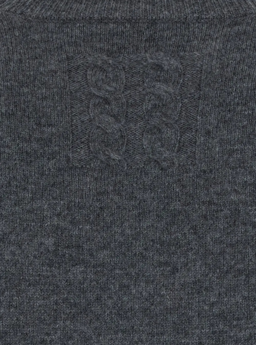 Rochii 'Brenda' Gray long dress with round neck in wool and cashmere for women - Img 3