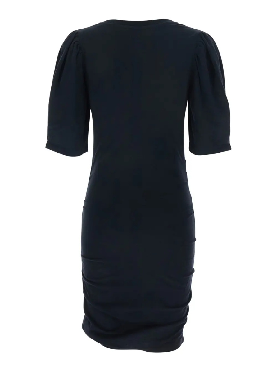 Rochii Dress 'Mylda' Crew Neck with Pleated Details in Black Cotton for Women - Img 2