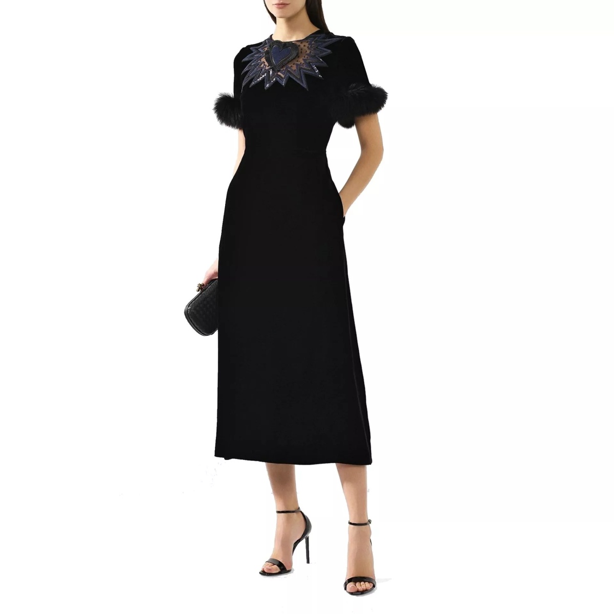 Rochii Fendi Fur Trim Velvet Midi Dress - Img 2