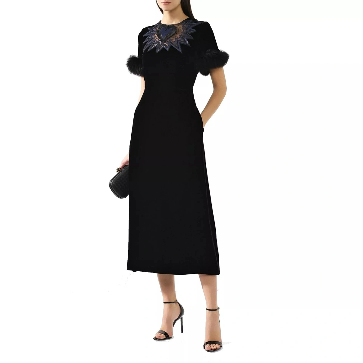 Rochii Fendi Fur Trim Velvet Midi Dress - Img 2