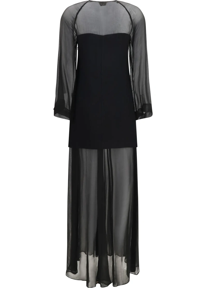 Rochii Georgette and crêpe Long Dress with bow and tassels - Img 2