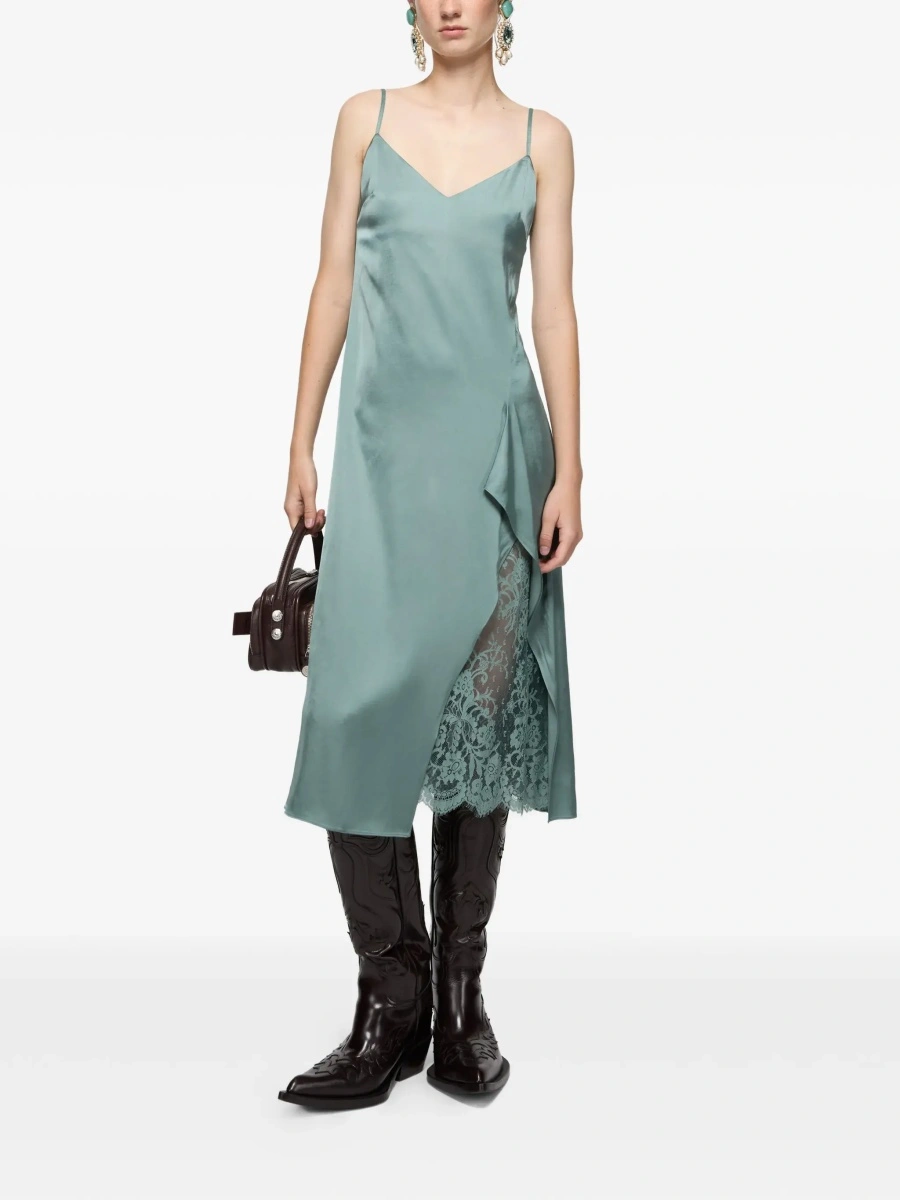 Rochii Green Dress 'DOCKETTA VIS SOFT SATIN' with V-neck and Long Silk Sleeves for Women - Img 4