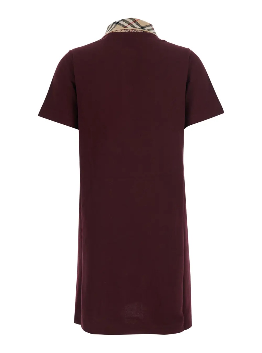 Rochii 'Iris' Bordeaux Dress with classic collar with Motif Check and EKD embroidery on the front in cotton for women - Img 2