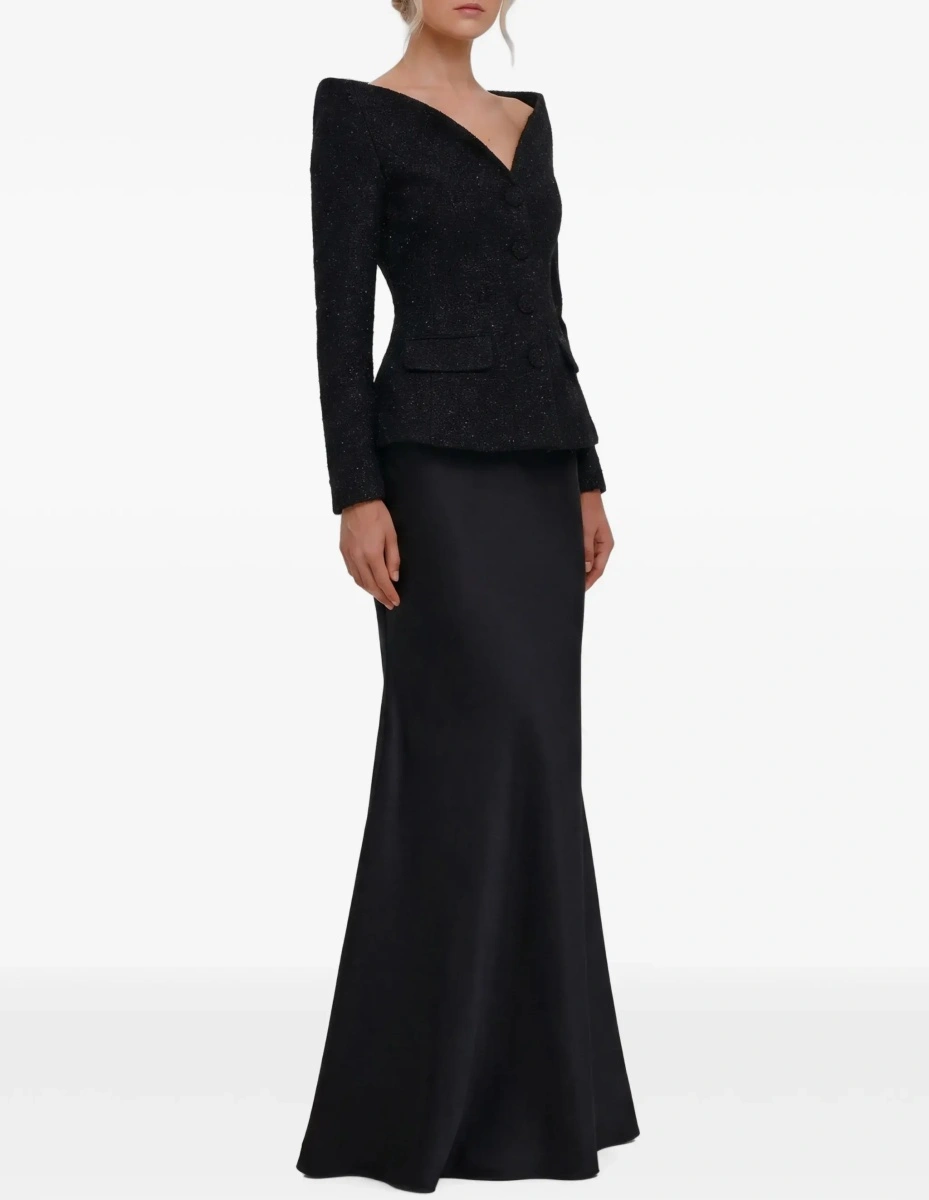 Rochii Metallic Bouclé Satin Maxi Dress - Img 5