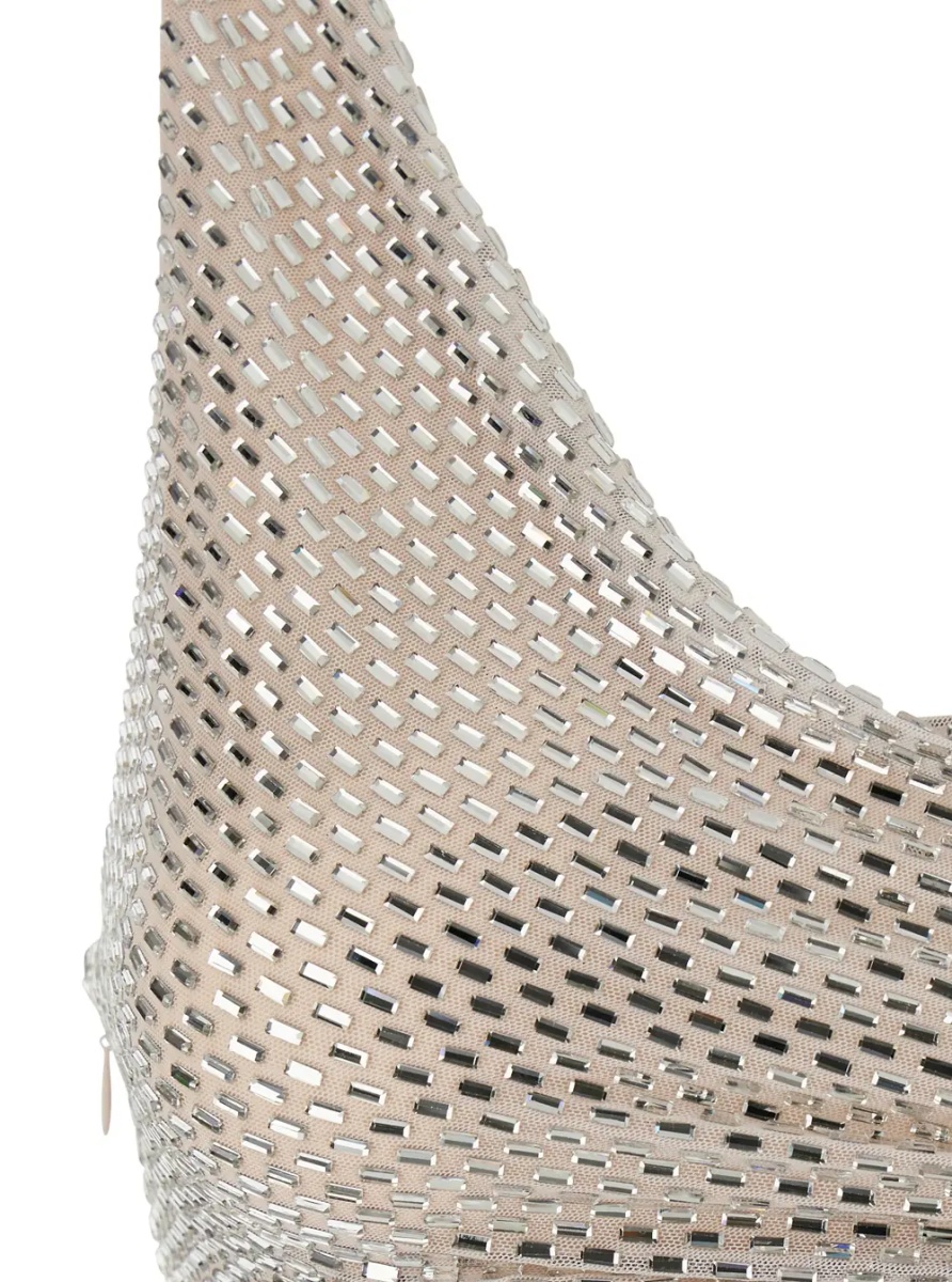 Rochii Metallic Mini dress sleeveless draped with rhinestones and single slit on the front in Tech Fabric for Women - Img 3