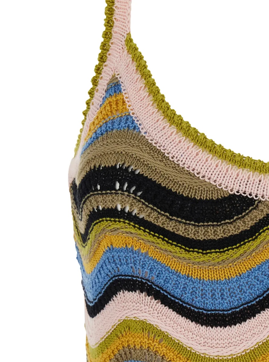 Rochii Multicolor Long sleeveless dress with fixed straps and Chevron motif in cotton for women - Img 2