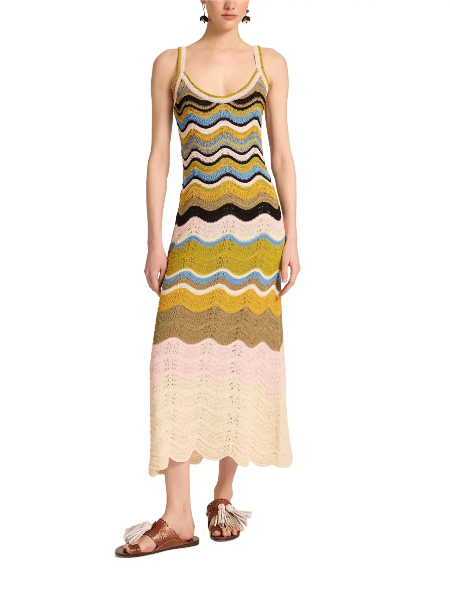 Rochii Multicolor Long sleeveless dress with fixed straps and Chevron motif in cotton for women - Img 4