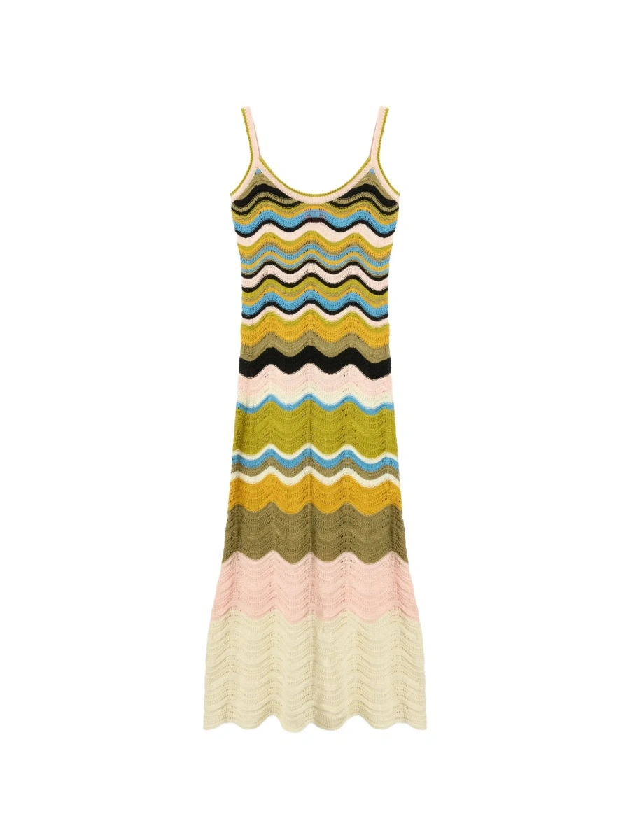 Rochii Multicolor Long sleeveless dress with fixed straps and Chevron motif in cotton for women - Img 7