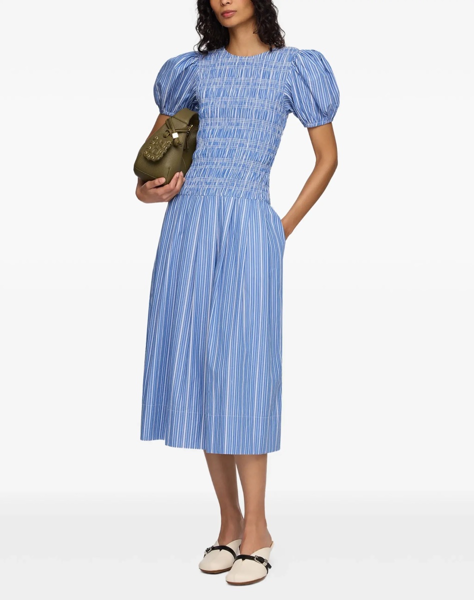 Rochii Striped cotton Dress with puff sleeves - Img 4