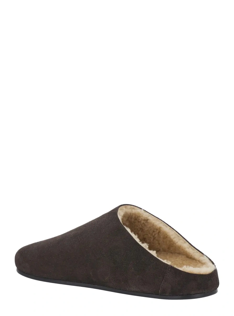 Saboti THE ROW maro din piele intoarsa si shearling - Img 3