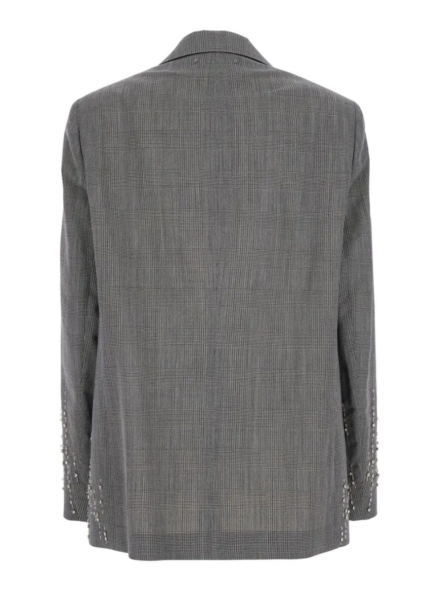 Sacou Grey Single-breasted jacket with notched revers and check motif all-over in virgin wool for women - Img 2